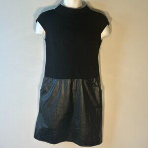 Alfani SZ 6P Black vegan leather & knit dress Club Party Layers Modern Chic